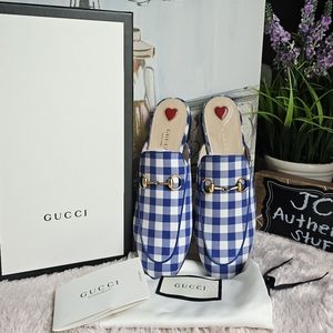 Gucci Malaga Kid Princetown Vichy Gingham Slip on/Loafer/Mule, size 37